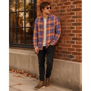 Columbia Mens Medium Plaid Thermal Lined Flannel Shirt Workwear Outdoor Shacket